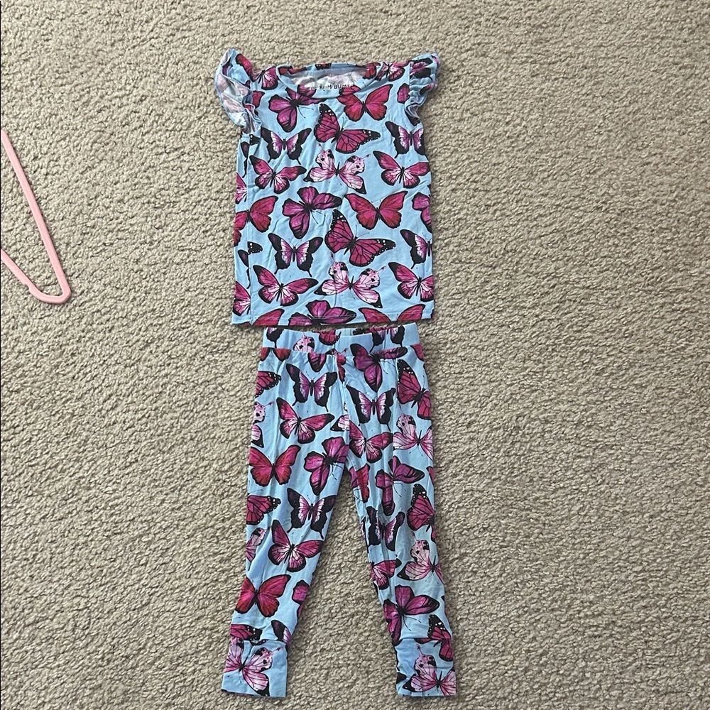 Girls Butterfly Pajama Set - Pink & Light Blue